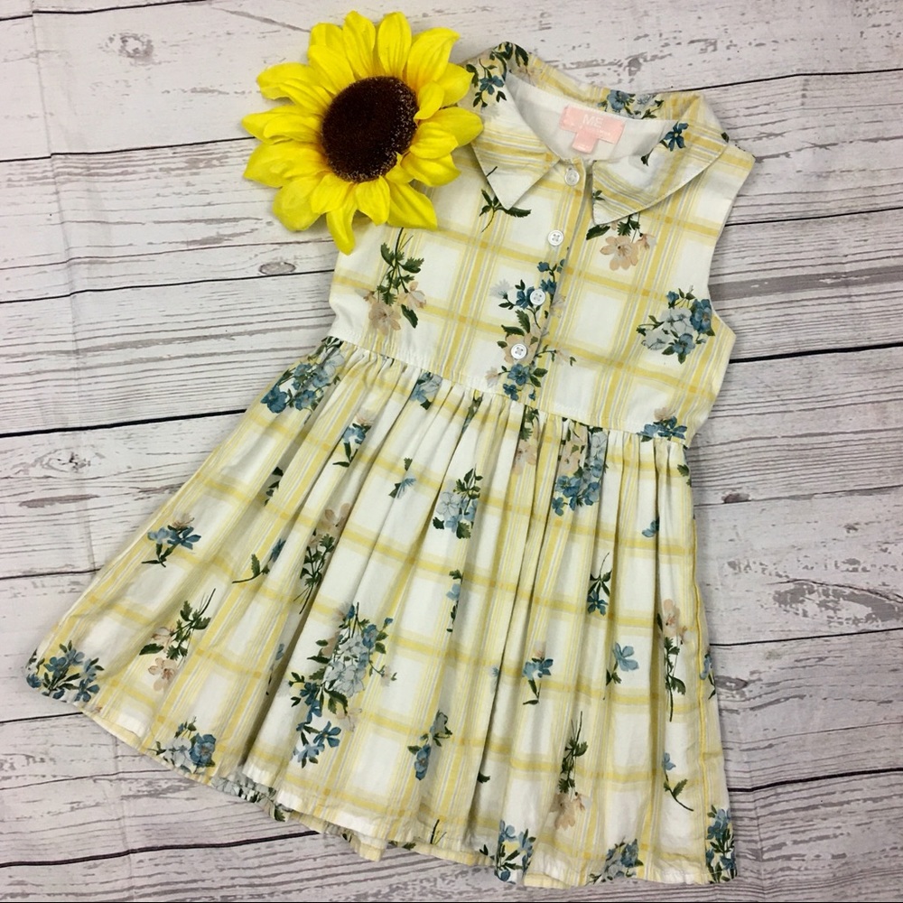 Mila & Emma Size 3T Dress Sleeveless Yellow & Blue Floral 100% Cotton Lined